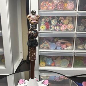 Embellished Teddy Bear Crystal Ballpoint Pen - Brown & Rose Gold